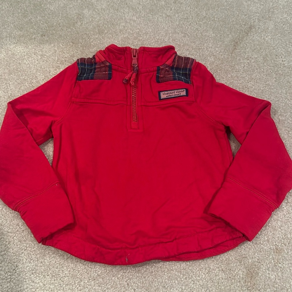 Red vineyard vines quarter zip with plaid